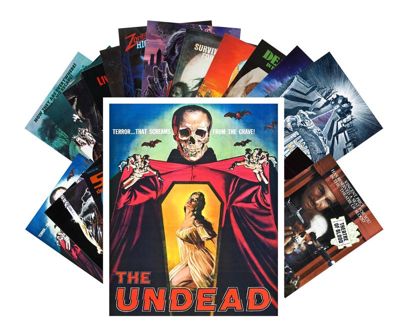 PIXILUV Vintage PostCards 24 pcs Zombien Skeletons Undead Vintage Horror Movie Poster - Image 1